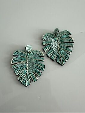 Source Unknown Mint Green Beaded Leaf Earrings